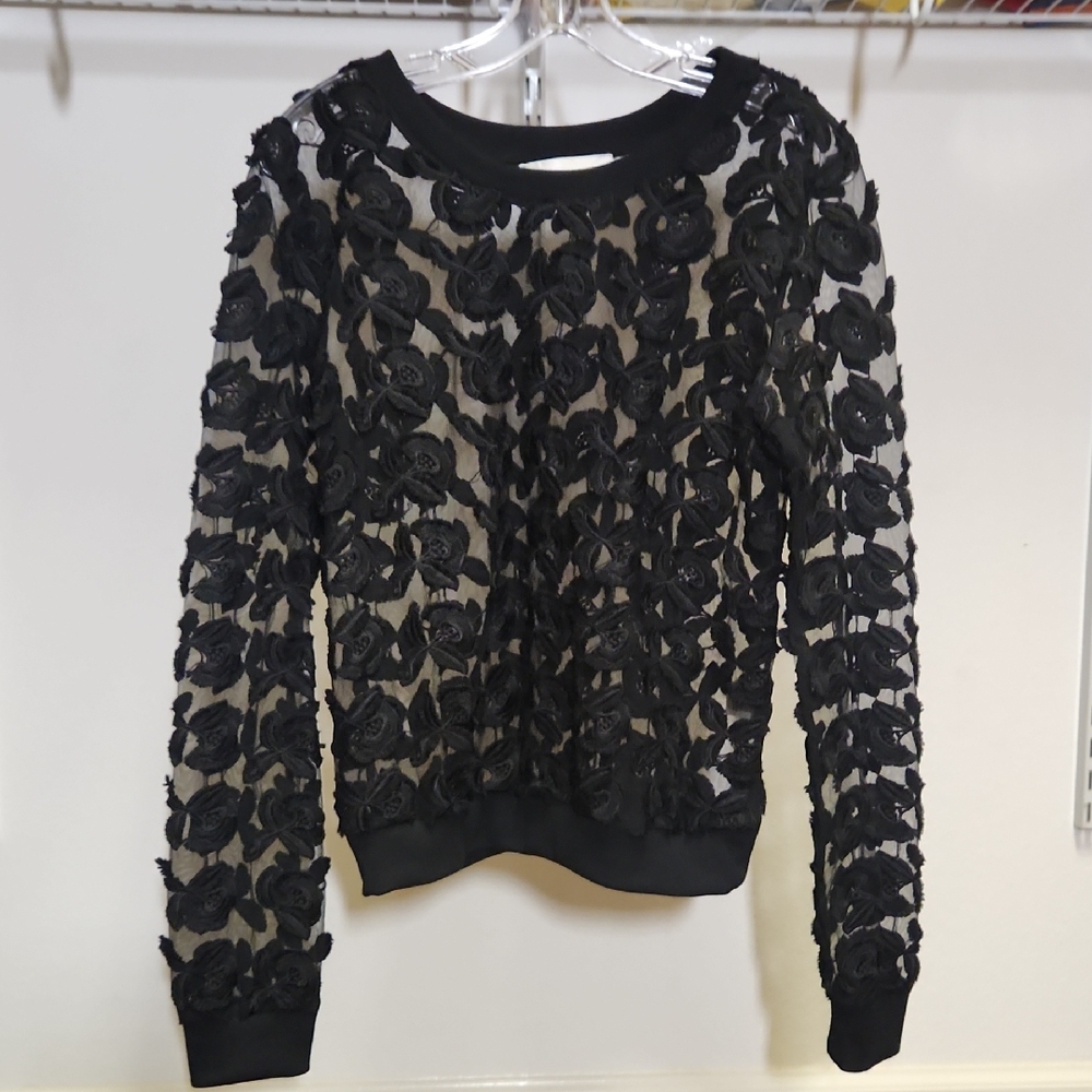 J.O.A. | Black Floral Lace Blouse | M